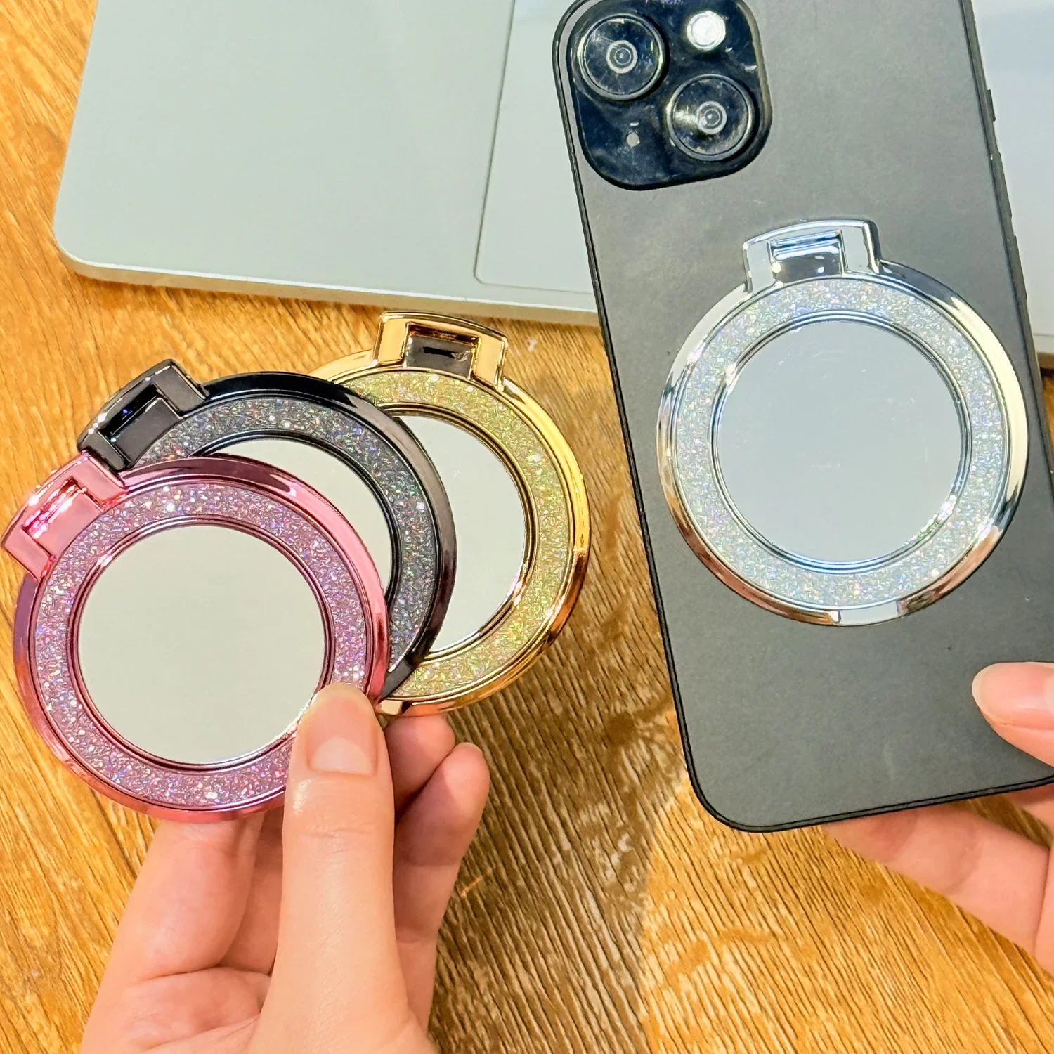 Pop Socket Grip - Penyangga Ponsel Berlian Mengkilap dengan Cermin