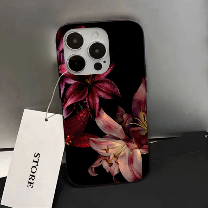 Phone Accessories Red - Casing Ponsel Bunga Lily Merah Elegan